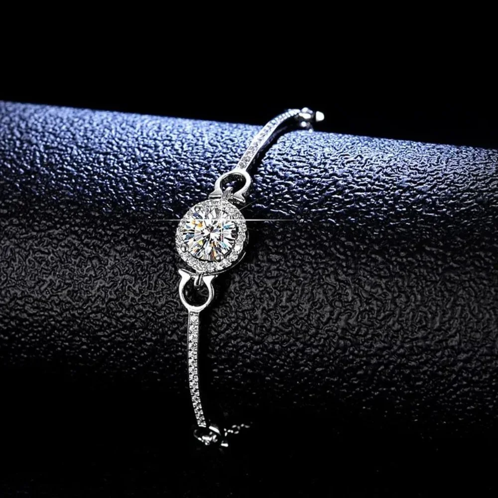 Certified 1ct. t.w. Moissanite Diamond Halo Bar Circle Bracelet NEW